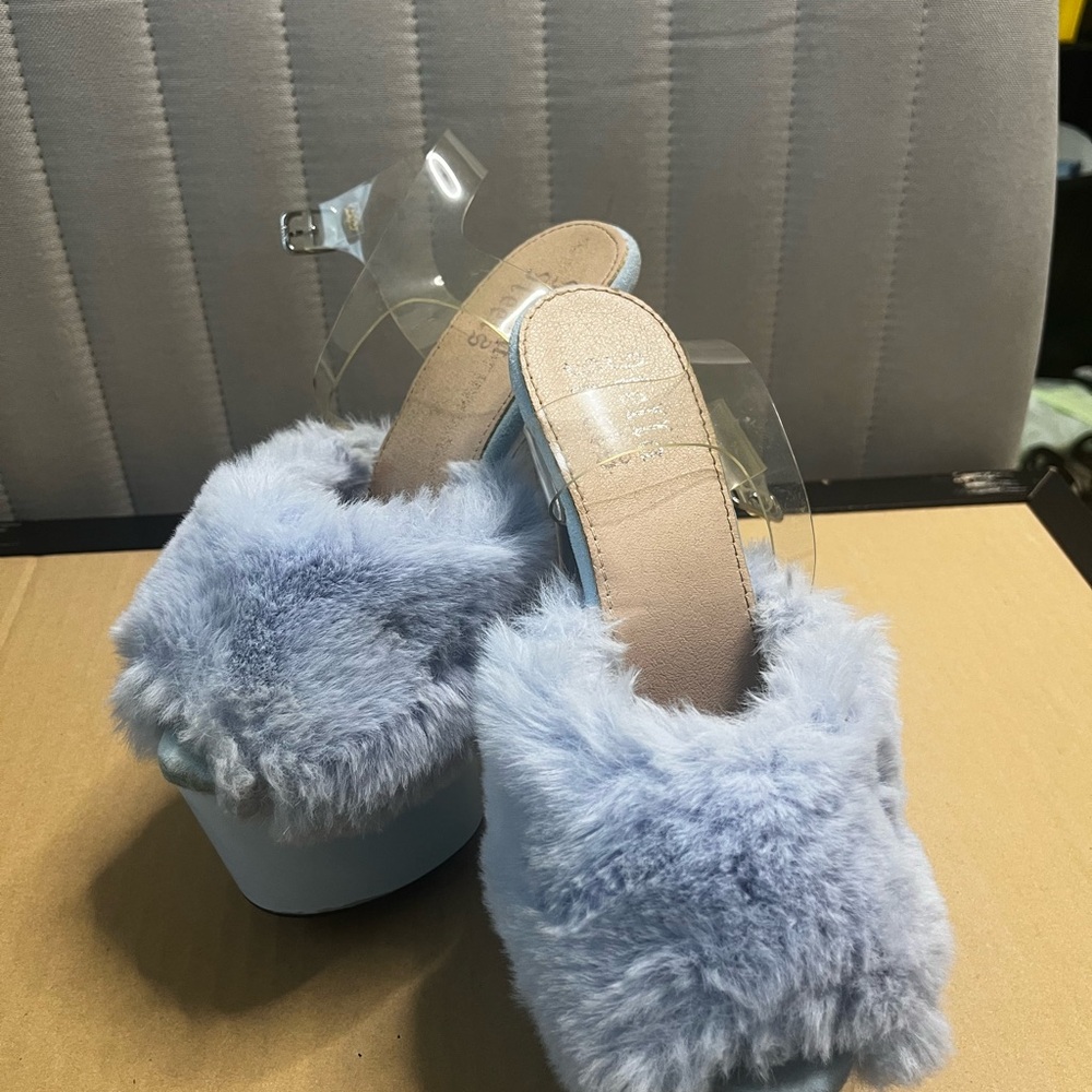 Hella Heels faux fur 7 inch platform heels